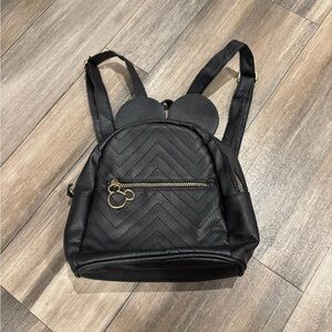 Small Mickey Mouse Black Faux Leather Backpack Ears